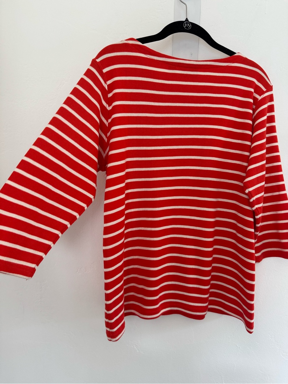 L.L. Bean Boat Neck French Sailor Ribbed Knit Pullover Top 3/4 Sleeve Orange - Picture 6 of 10